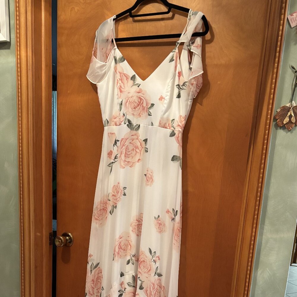 LuLus Formal Off the Shoulder Cream Floral Woman's Dress
